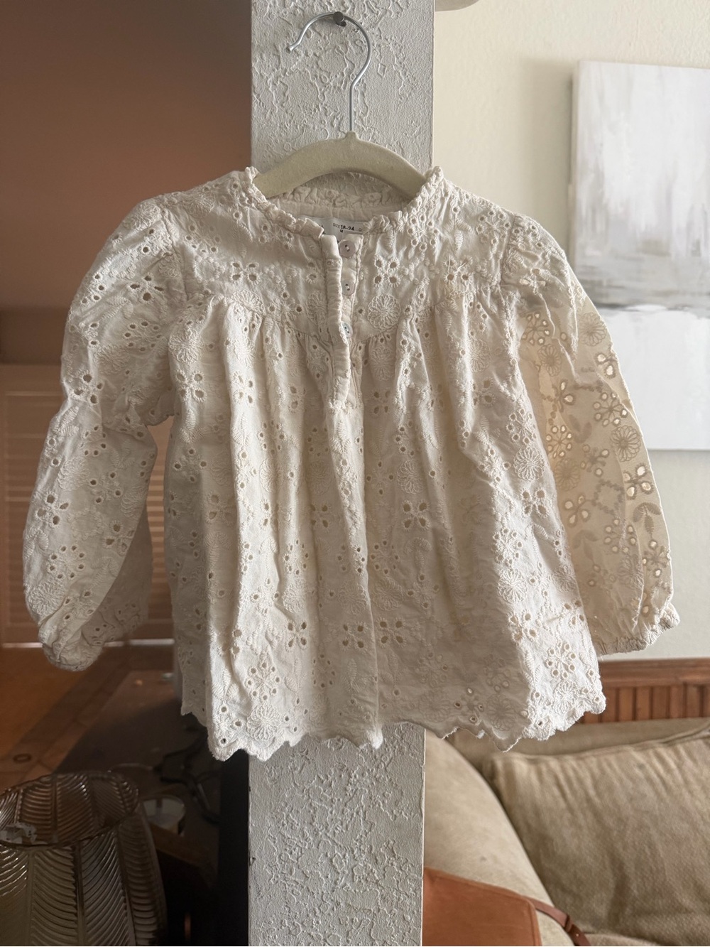 Zara Girl Cream Eyelet Long-Sleeve Top